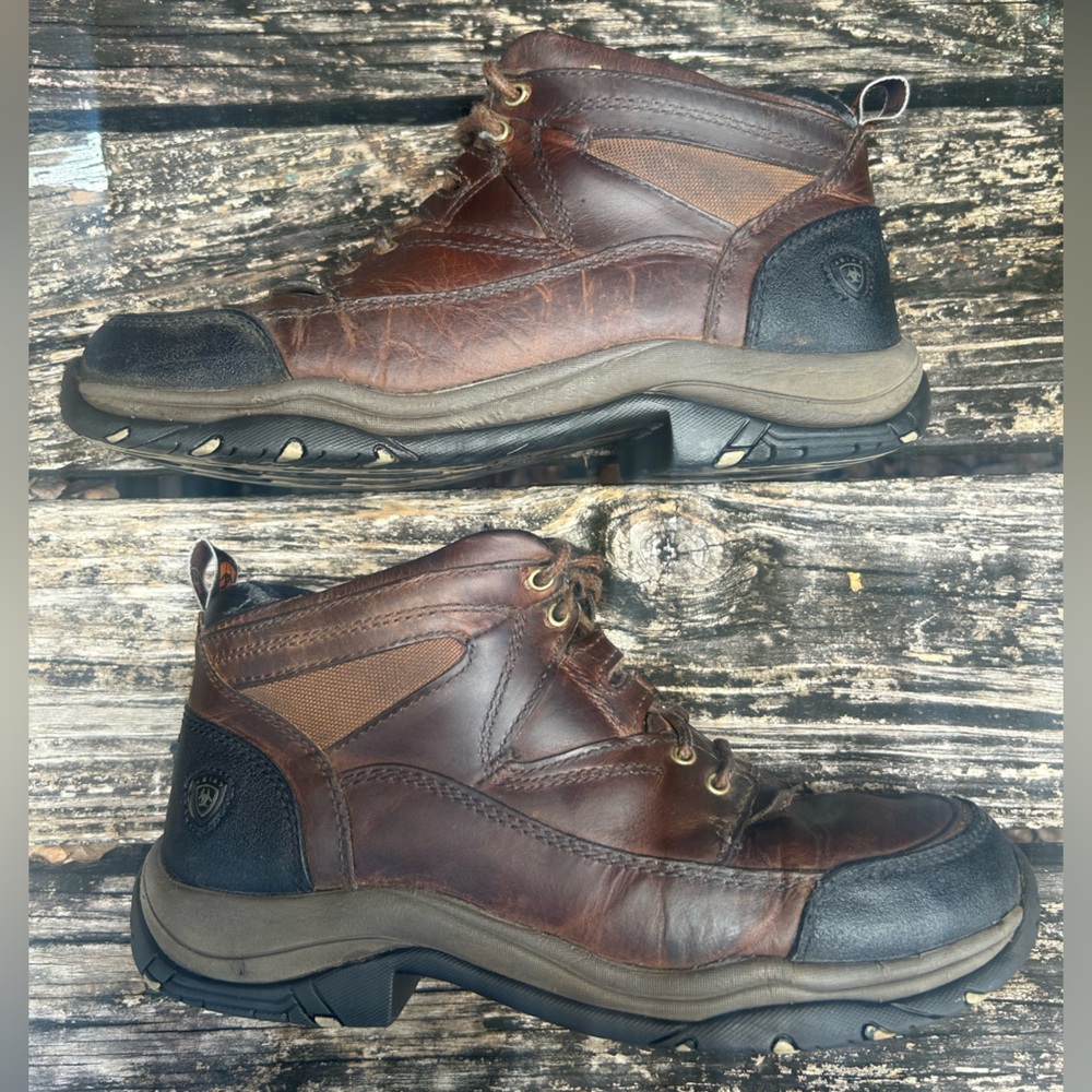 Ariat Terrain ATS Brown Leather Lace-Up Hiking Boots Sz 10D Slip Resistant Sole - Picture 8 of 13
